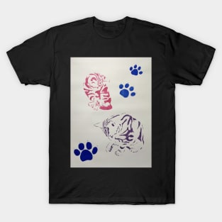 Two Colourful Tabby Kittens With Paw Prints T-Shirt